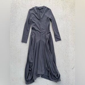 NWT Ronen Chen Draped Midi Dress Size 1 Gray Made in Israel Avant Garde